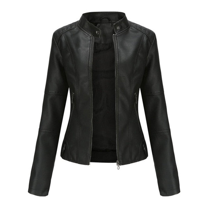 Isla | Women's Short-Cut Mock-Neck Zip-Up Faux Leather Jacket