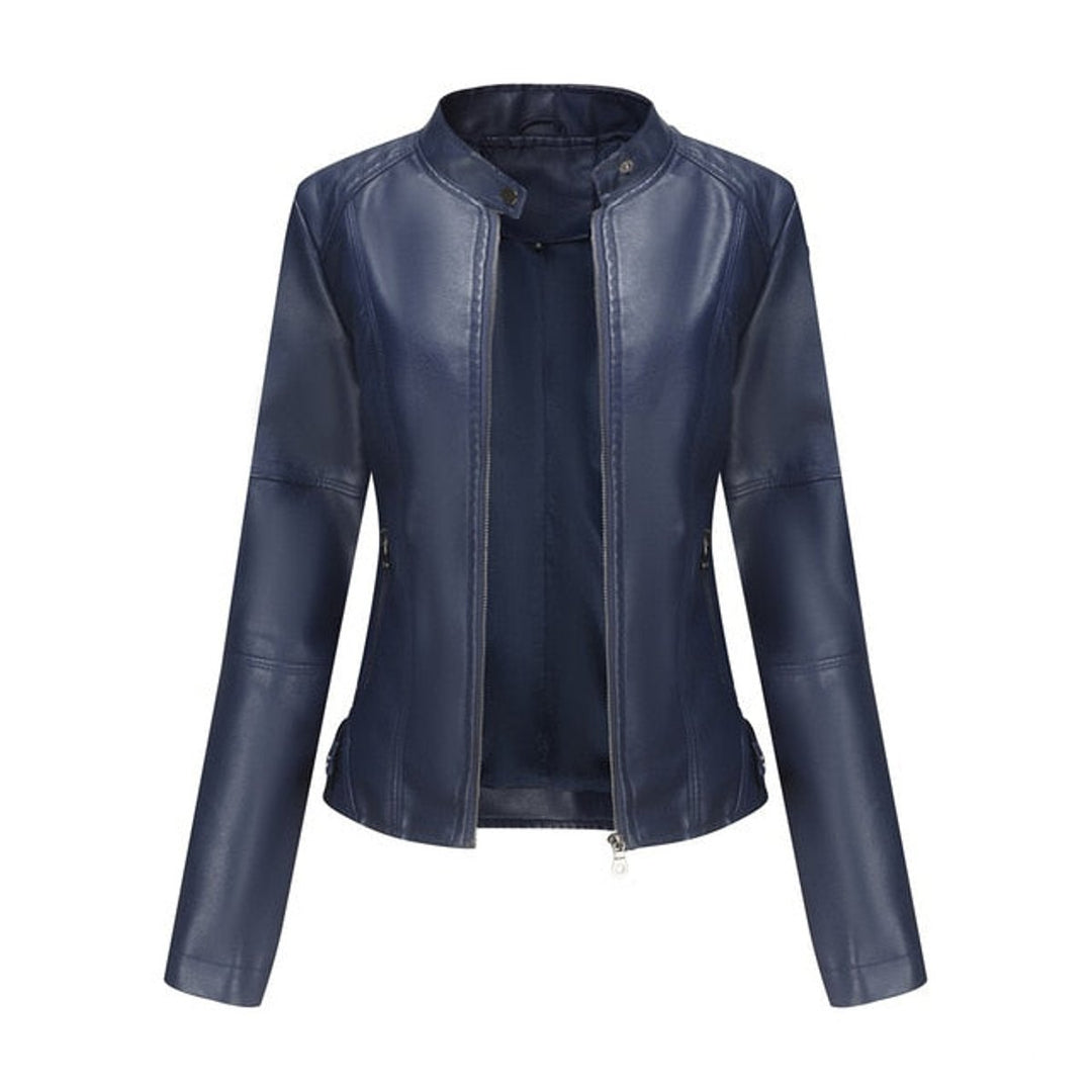Isla | Women's Short-Cut Mock-Neck Zip-Up Faux Leather Jacket