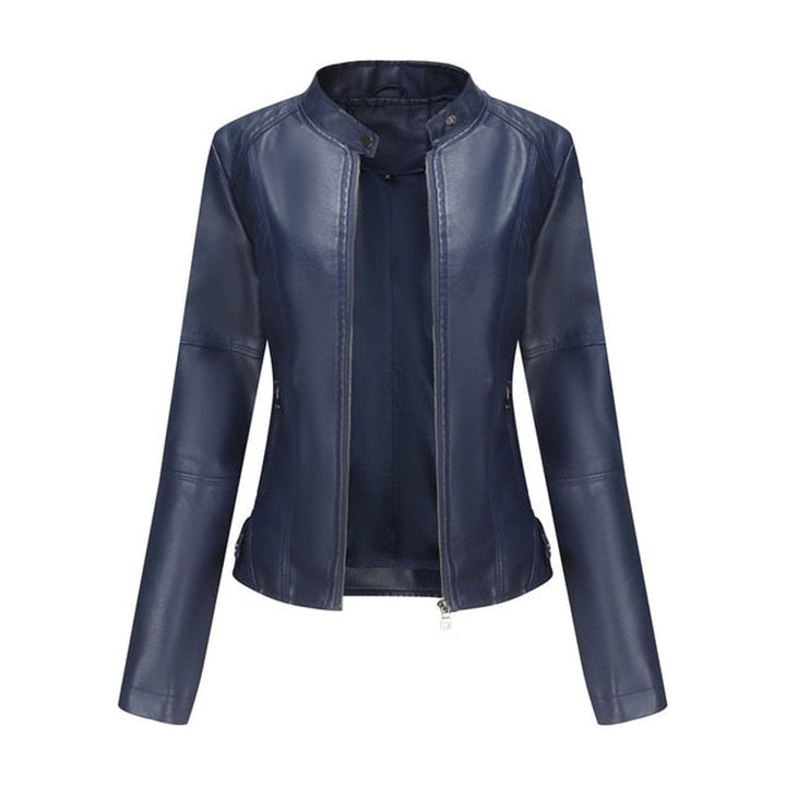 Isla | Women's Short-Cut Mock-Neck Zip-Up Faux Leather Jacket
