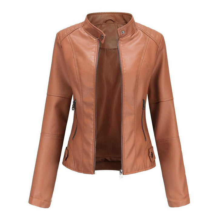 Isla | Women's Short-Cut Mock-Neck Zip-Up Faux Leather Jacket