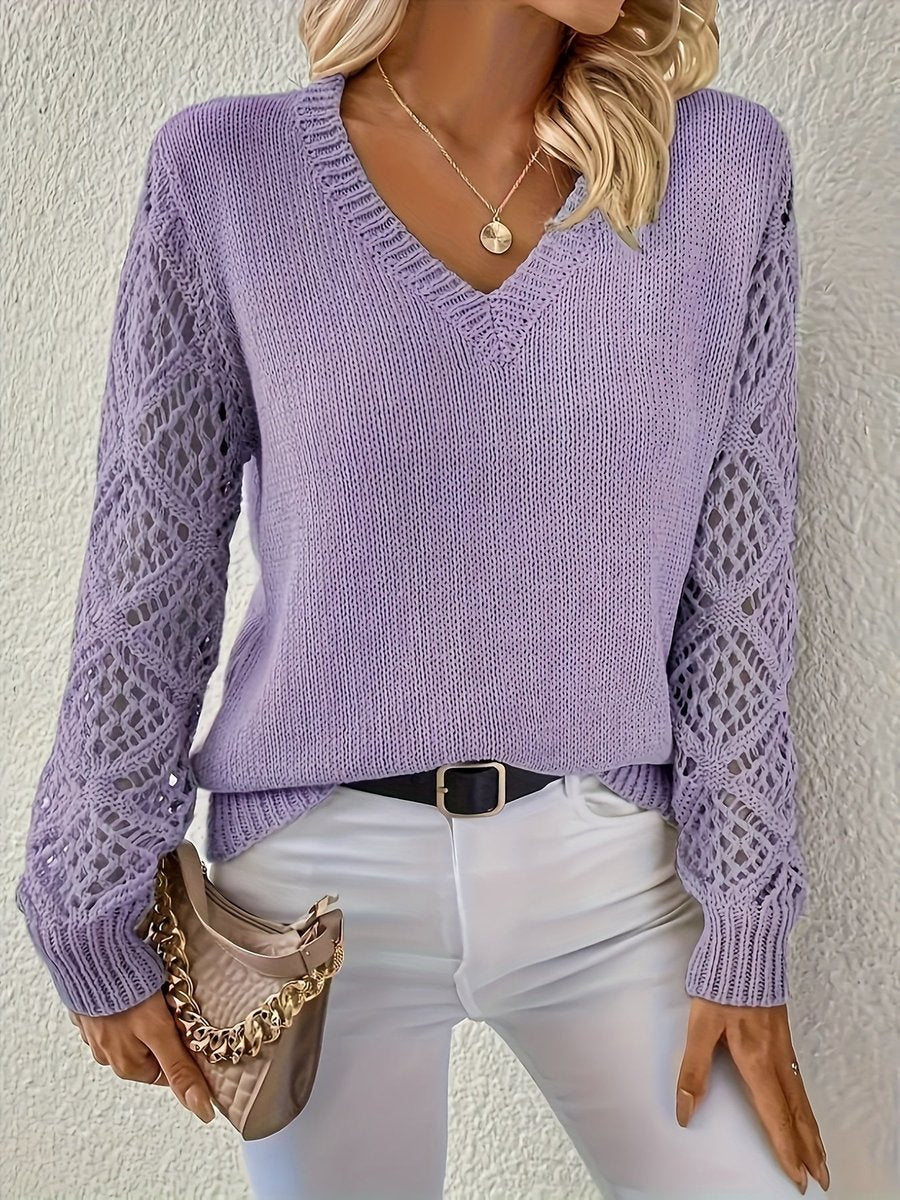 Lily | Women's V-Neck Hollow-Sleeve Knit Sweater Jumper