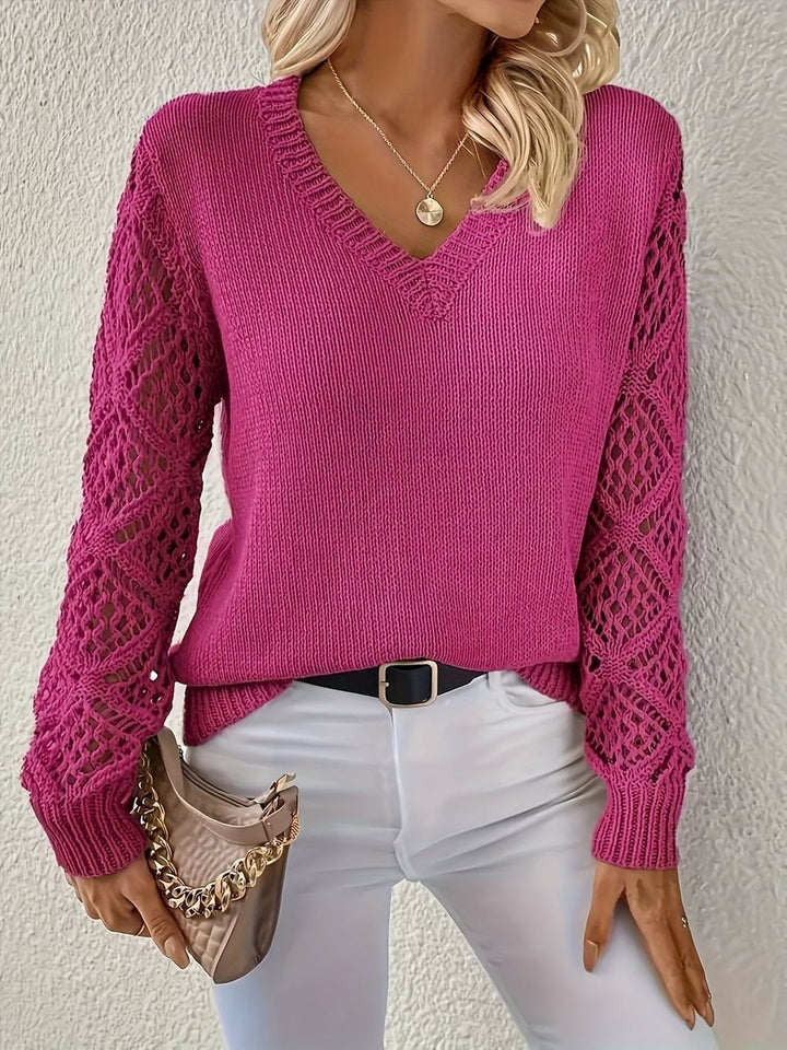 Lily | Women's V-Neck Hollow-Sleeve Knit Sweater Jumper
