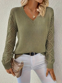 Lily | Women's V-Neck Hollow-Sleeve Knit Sweater Jumper