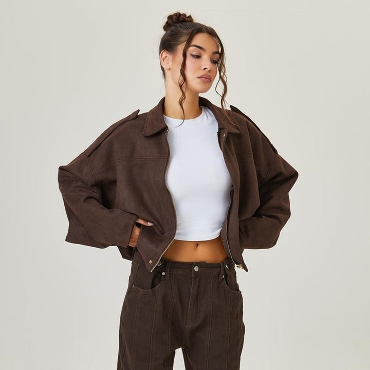 Emily | Women's Vintage-Inspired Faux Suede Oversized Bomber Jacket